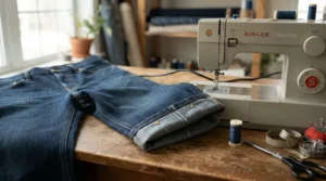 Quick clothing alterations performed on a reliable automatic threading sewing machine.