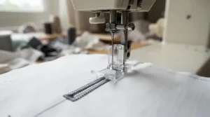 Demonstrating the automatic buttonhole function on reliable computerised sewing machines