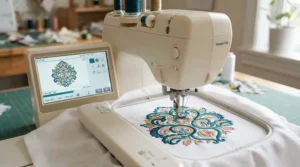 Stitching decorative patterns with versatile computerised sewing machines in a craft room