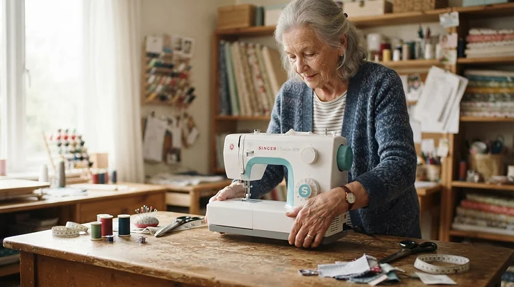 A portable lightweight sewing machine for arthritis equipped with automatic threading