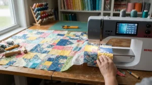 Assembling colourful quilt blocks with touchscreen sewing machines for beginners