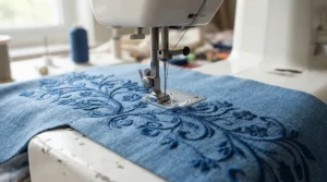 Close-up of decorative stitching on fabric using an all-in-one sewing machine under £800