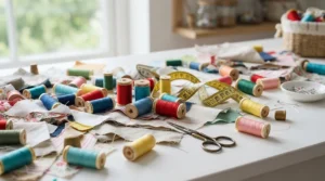 A creative project showcasing features of combination sewing machines for beginners with various threads and materials