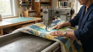 Free-motion quilting on a versatile sewing and embroidery machine with an extension table