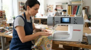 Streamlining production workflows with a WiFi-enabled sewing machine for small business use in a Bristol studio.
